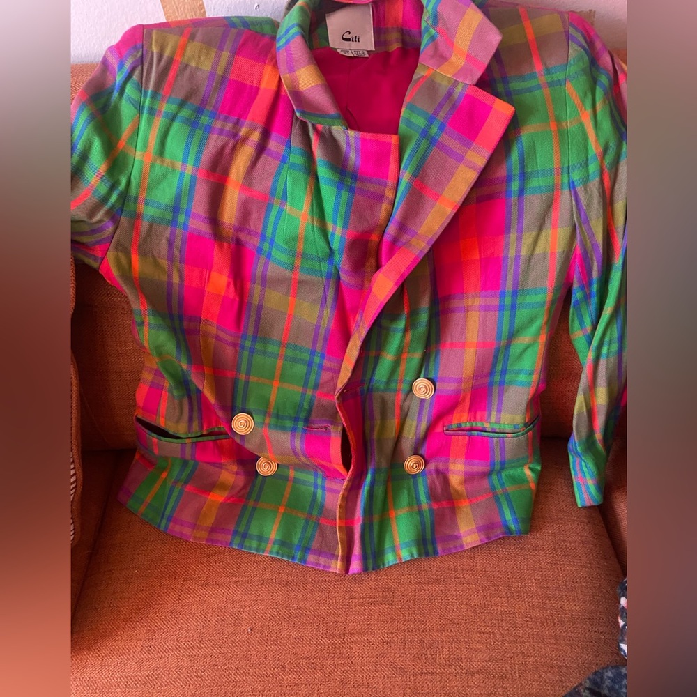 Vintage plaid pink blazer used like new size 10.